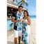 Vacation Couple Outfit Contrast Color Floral Print Pocket Long Dress and Shirt Set - Bleu clair S | US 4