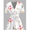 Robe de vacances à motif floral aquarelle cosmos, robe cache-cœur à ceinture - Rose XXL | US 14