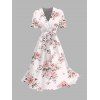 Robe de vacances à imprimé rose romantique, style peinture à l'huile, avec ceinture cache-cœur. - Rose XXL | US 14