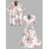 Vacation Couple Outfit Oil Painting Romantic Rose Print Surplice Belt Dress and Shirt Set - Rose S | US 4