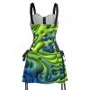 Vacation Couple Outfit Ombre Liquid Swirl Star 3D Print Lace Up Dress and Shirt Set - Vert S | US 4