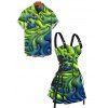 Vacation Couple Outfit Ombre Liquid Swirl Star 3D Print Lace Up Dress and Shirt Set - Vert S | US 4