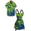 Vacation Couple Outfit Ombre Liquid Swirl Star 3D Print Lace Up Dress and Shirt Set - Vert S | US 4