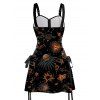 Robe de vacances imprimée soleil, lune et planètes célestes, bretelles à lacets et boucle - Noir XXL | US 14