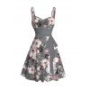Robe de vacances à imprimé floral de prunier et ceinture froncée à la poitrine - Gris M | US 6