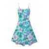 Robe de vacances à imprimé floral tropical hibiscus et feuilles de palmier, bretelles spaghetti - Turquoise Foncée M | US 6