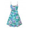 Robe de vacances à imprimé floral tropical hibiscus et feuilles de palmier, bretelles spaghetti - Turquoise Foncée M | US 6