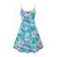 Robe de vacances à imprimé floral tropical hibiscus et feuilles de palmier, bretelles spaghetti - Turquoise Foncée M | US 6