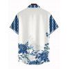 Chemise de vacances pour homme, bleu et blanc, imprimé roses porcelaine, boutonnée - Blanc 5XL