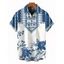 Chemise de vacances pour homme, bleu et blanc, imprimé roses porcelaine, boutonnée - Blanc 5XL