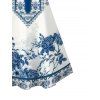 Robe de vacances bleue et blanche à imprimé roses porcelaine, bretelles spaghetti - Blanc M | US 6