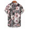 Chemise de vacances pour homme, imprimé floral de fleurs de prunier, boutonnée - Gris 5XL