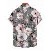 Chemise de vacances pour homme, imprimé floral de fleurs de prunier, boutonnée - Gris 5XL