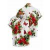 Chemise de vacances pour homme, imprimé romantique rose et papillon, à boutons - Blanc 5XL