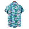 Chemise de vacances pour homme à imprimé floral tropical hibiscus et feuilles de palmier, boutonnée - Turquoise Foncée 5XL