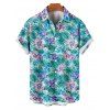 Chemise de vacances pour homme à imprimé floral tropical hibiscus et feuilles de palmier, boutonnée - Turquoise Foncée 5XL