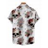 Chemise de vacances pour homme, imprimé gothique crâne et rose, boutonnée - Gris Clair 5XL