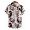 Chemise de vacances pour homme, imprimé gothique crâne et rose, boutonnée - Gris Clair 5XL