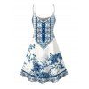 Vacation Couple Outfit Blue & White Porcelain Rose Print Dress and Shirt Set - Blanc S | US 4