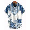 Vacation Couple Outfit Blue & White Porcelain Rose Print Dress and Shirt Set - Blanc S | US 4