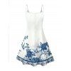 Vacation Couple Outfit Blue & White Porcelain Rose Print Dress and Shirt Set - Blanc S | US 4