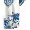 Vacation Couple Outfit Blue & White Porcelain Rose Print Dress and Shirt Set - Blanc S | US 4