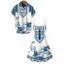 Vacation Couple Outfit Blue & White Porcelain Rose Print Dress and Shirt Set - Blanc S | US 4