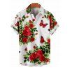 Vacation Couple Outfit Romantic Rose Butterfly Print Ruched Dress and Shirt Set - Rouge S | US 4