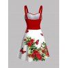 Vacation Couple Outfit Romantic Rose Butterfly Print Ruched Dress and Shirt Set - Rouge S | US 4