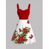 Vacation Couple Outfit Romantic Rose Butterfly Print Ruched Dress and Shirt Set - Rouge S | US 4