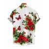 Vacation Couple Outfit Romantic Rose Butterfly Print Ruched Dress and Shirt Set - Rouge S | US 4