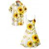 Vacation Couple Outfit Sunflower Leaf Pattern Spaghetti Strap Dress and Shirt Set - Blanc S | US 4