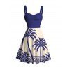 Beach Couple Outfit Colorblock Coconut Tree Print Dress and Shirt Set - Bleu S | US 4