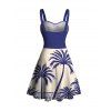 Beach Couple Outfit Colorblock Coconut Tree Print Dress and Shirt Set - Bleu S | US 4