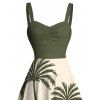 Beach Couple Outfit Colorblock Coconut Tree Print Dress and Shirt Set - Vert Armée S | US 4