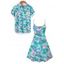 Vacation Couple Outfit Tropical Hibiscus Floral Palm Leaf Print Dress and Shirt Set - Turquoise Foncée S | US 4