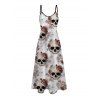 Vacation Couple Outfit Gothic Skull Rose Print Pocket Long Dress and Shirt Set - Gris Clair S | US 4