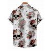 Vacation Couple Outfit Gothic Skull Rose Print Pocket Long Dress and Shirt Set - Gris Clair S | US 4