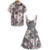 Vacation Couple Outfit Plum Blossom Floral Print Ruched Belt Dress and Shirt Set - Gris S | US 4