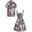 Vacation Couple Outfit Plum Blossom Floral Print Ruched Belt Dress and Shirt Set - Gris S | US 4