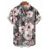Vacation Couple Outfit Plum Blossom Floral Print Ruched Belt Dress and Shirt Set - Gris S | US 4