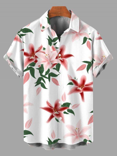Chemise de vacances pour homme à motif floral lys, chemise boutonnée