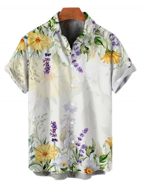 Chemise de vacances pour homme, imprimé floral aquarelle marguerite lavande, chemise boutonnée