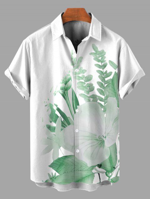 Chemise de vacances pour homme, imprimé fleurs et feuilles, à boutons