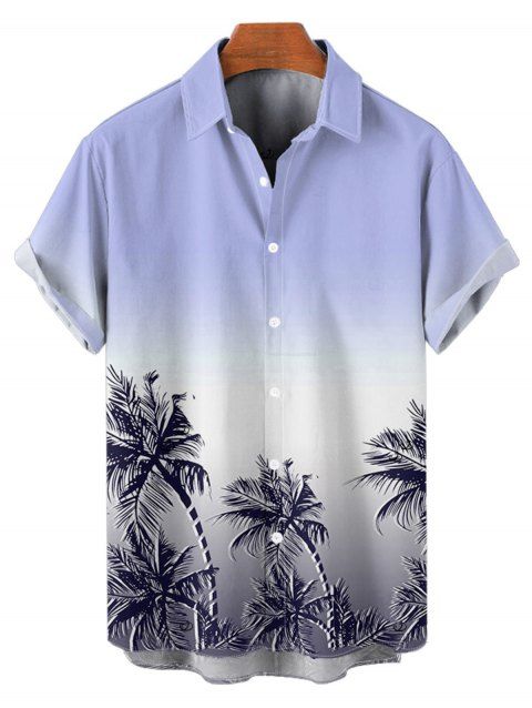Chemise de plage homme à motif cocotier ombré, manches courtes retroussées, boutonnée