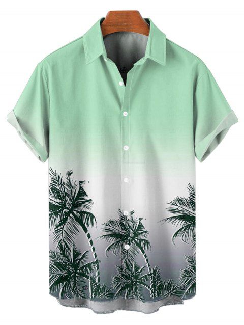 Chemise de plage homme à motif cocotier ombré, manches courtes retroussées, boutonnée