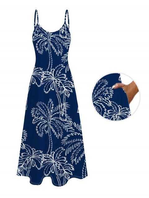 Robe de vacances à imprimé cocotiers, longue à fines bretelles spaghetti