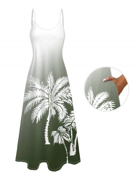 Robe de vacances à motif ombré de cocotiers et bretelles spaghetti