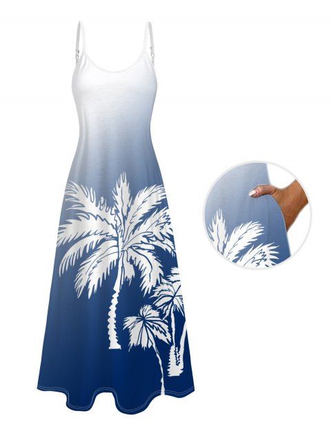 Robe de vacances longue à bretelles spaghetti et imprimé ombré de cocotiers
