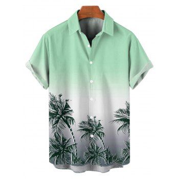Vacation Couple Outfit Ombre Coconut Tree Pattern Spaghetti Strap V Neck A Line Mini Tank Dress and Button Up Shirt Beach Matching Outfit
